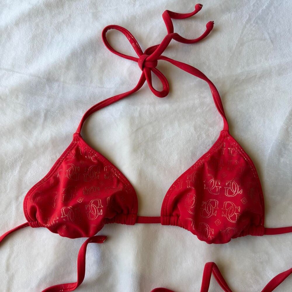 vintage y2k Guess USA swim red triangle tie bikini top glitz glam mcbling Bratz
